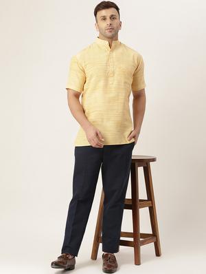 beige melange short kurta - 18418207 - Standard Image - 4