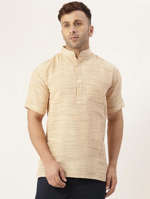 beige melange short kurta - 18418212 - Standard Image - 1