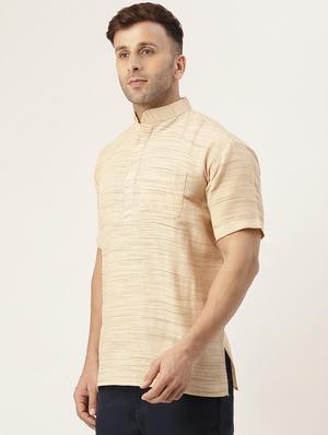 beige melange short kurta - 18418212 - Standard Image - 2