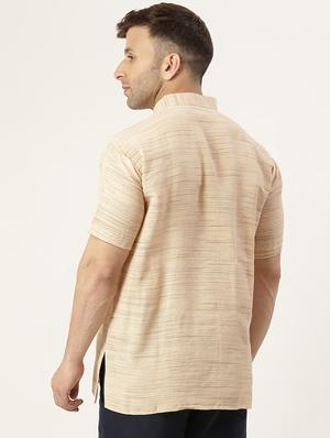 beige melange short kurta - 18418212 - Standard Image - 3