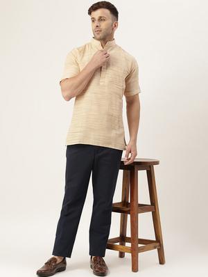beige melange short kurta - 18418212 - Standard Image - 4