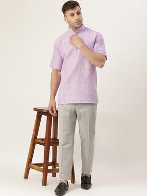 purple melange short kurta - 18418216 - Standard Image - 4
