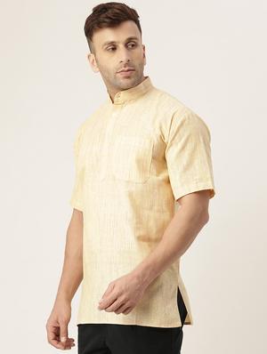 beige melange short kurta - 18418217 - Standard Image - 2