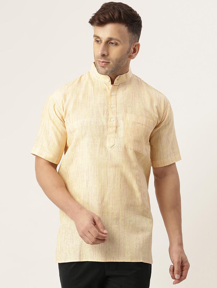 beige melange short kurta - 18418217 - Zoom Image - 1