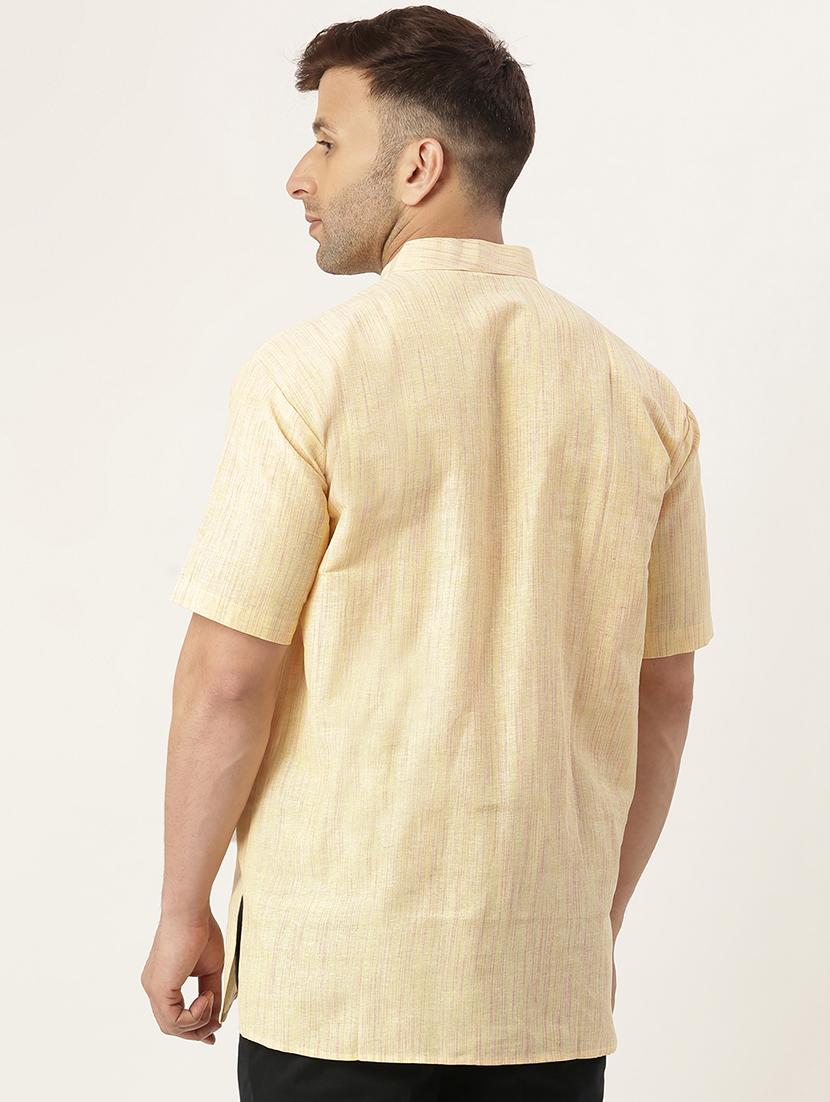 beige melange short kurta - 18418217 - Zoom Image - 3