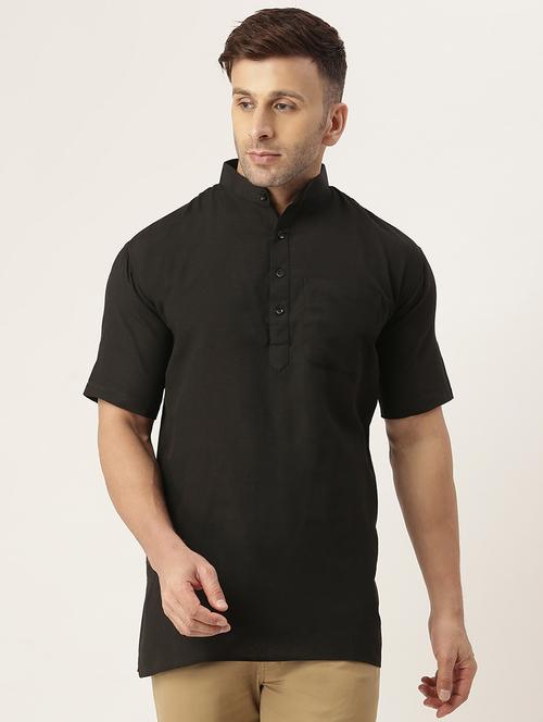 black melange short kurta - 18418260 - Standard Image - 1