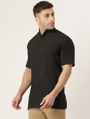 black melange short kurta - 18418260 - Standard Image - 2