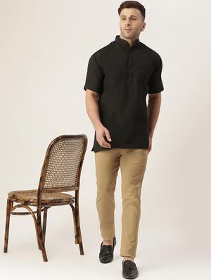 black melange short kurta - 18418260 - Standard Image - 4