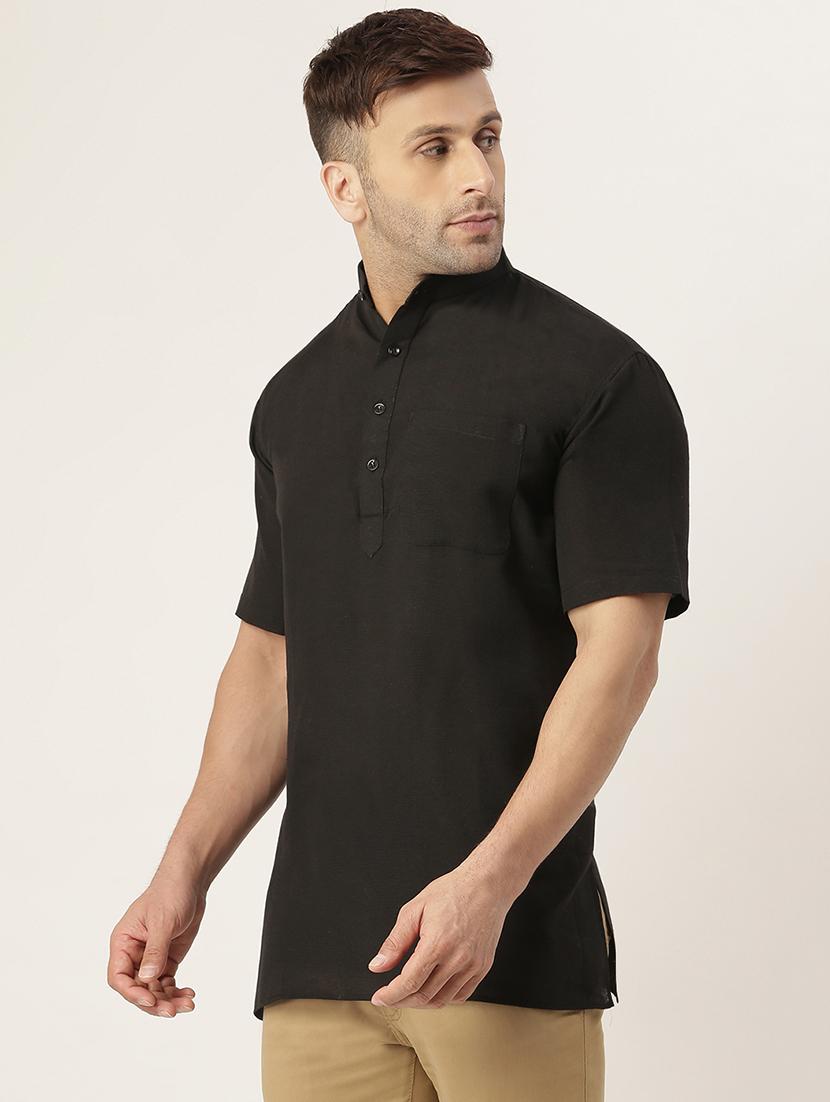 black melange short kurta - 18418260 - Zoom Image - 2