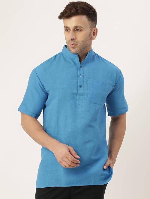blue solid short kurta - 18418262 - Standard Image - 1