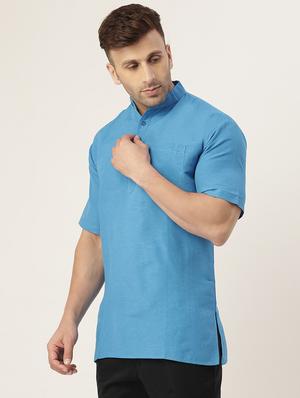 blue solid short kurta - 18418262 - Standard Image - 2