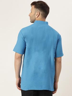 blue solid short kurta - 18418262 - Standard Image - 3