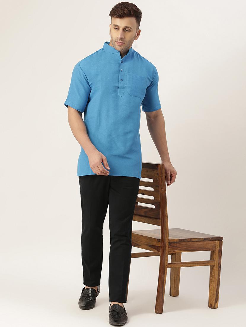 blue solid short kurta - 18418262 - Zoom Image - 4