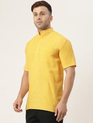 yellow solid short kurta - 18418266 - Standard Image - 2