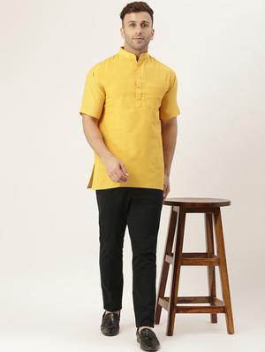 yellow solid short kurta - 18418266 - Standard Image - 4