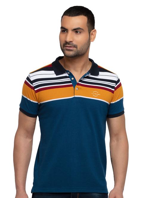 navy-blue striped polo t-shirt - 18418395 - Standard Image - 1