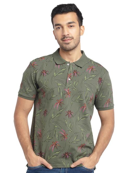 olive-green printed polo t-shirt - 18418413 - Standard Image - 1