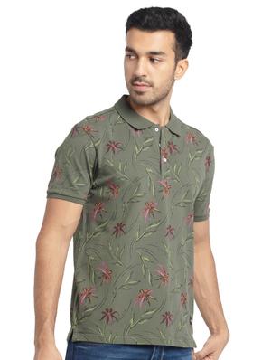 olive-green printed polo t-shirt - 18418413 - Standard Image - 2