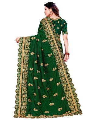 green silk embroidered saree with blouse - 18418942 - Standard Image - 3