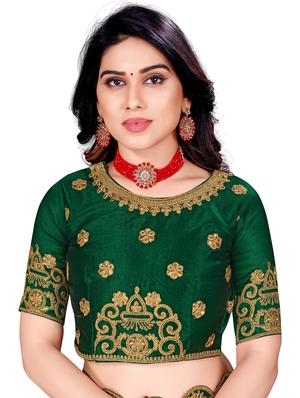 green silk embroidered saree with blouse - 18418942 - Standard Image - 4