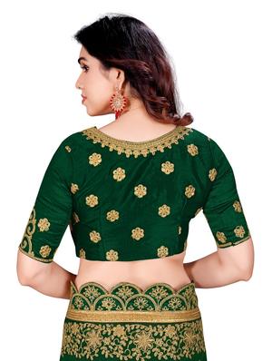 green silk embroidered saree with blouse - 18418942 - Standard Image - 5