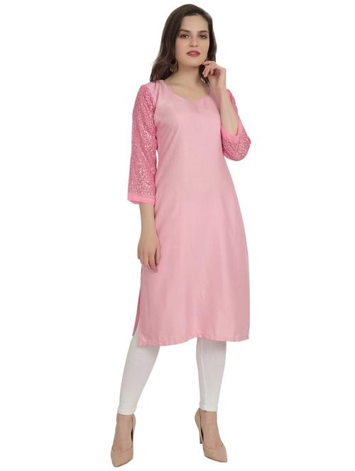 rose water solid straight kurta - 18419174 - Standard Image - 1