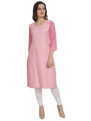 rose water solid straight kurta - 18419174 - Standard Image - 2