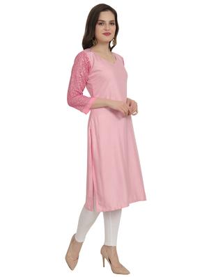 rose water solid straight kurta - 18419174 - Standard Image - 3