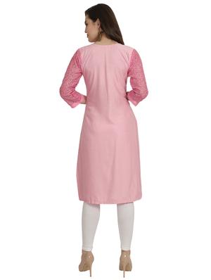 rose water solid straight kurta - 18419174 - Standard Image - 4