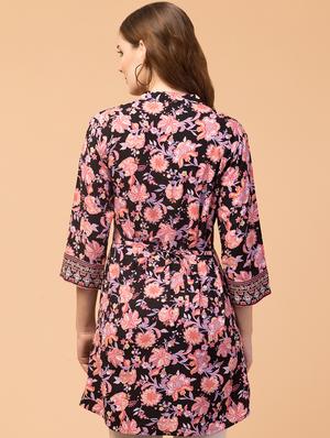 tie back floral tunic - 18419176 - Standard Image - 3