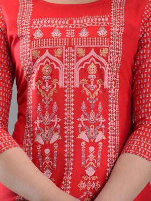 red printed straight kurta - 18419297 - Standard Image - 3