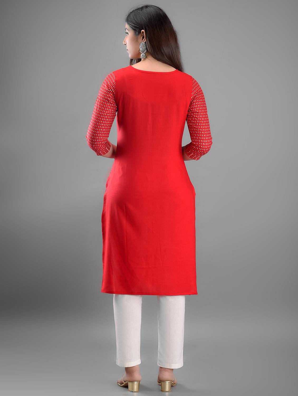 red printed straight kurta - 18419297 - Zoom Image - 2