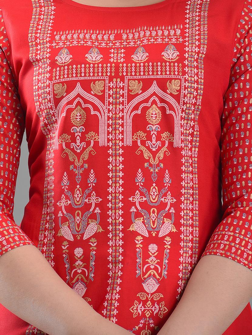 red printed straight kurta - 18419297 - Zoom Image - 3