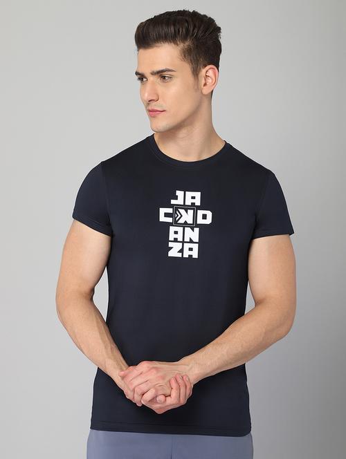 navy blue chest-printed t-shirt - 18419965 - Standard Image - 1