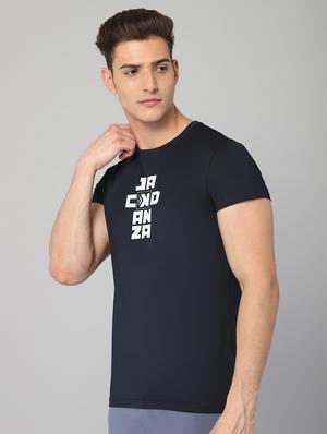 navy blue chest-printed t-shirt - 18419965 - Standard Image - 2