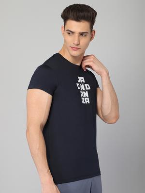 navy blue chest-printed t-shirt - 18419965 - Standard Image - 3