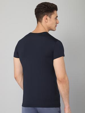 navy blue chest-printed t-shirt - 18419965 - Standard Image - 4