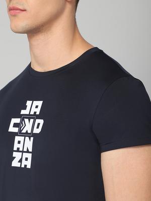 navy blue chest-printed t-shirt - 18419965 - Standard Image - 6