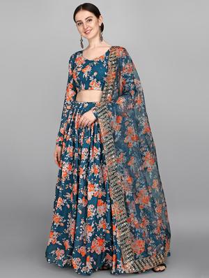 blue georgette flared lehenga - 18420259 - Standard Image - 2
