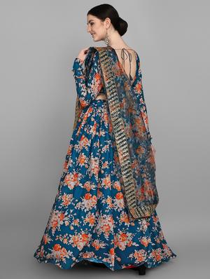blue georgette flared lehenga - 18420259 - Standard Image - 3