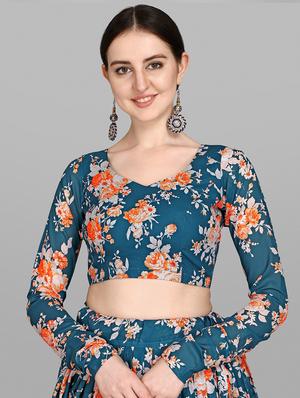 blue georgette flared lehenga - 18420259 - Standard Image - 4