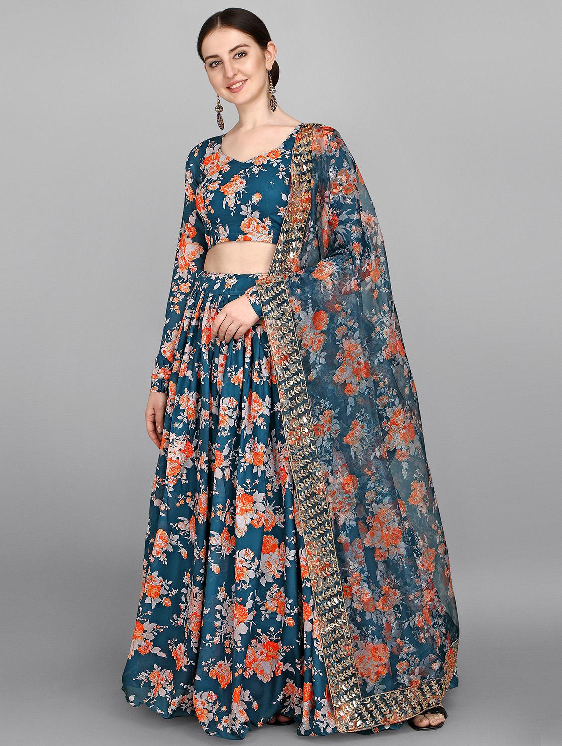 blue georgette flared lehenga - 18420259 - Zoom Image - 2