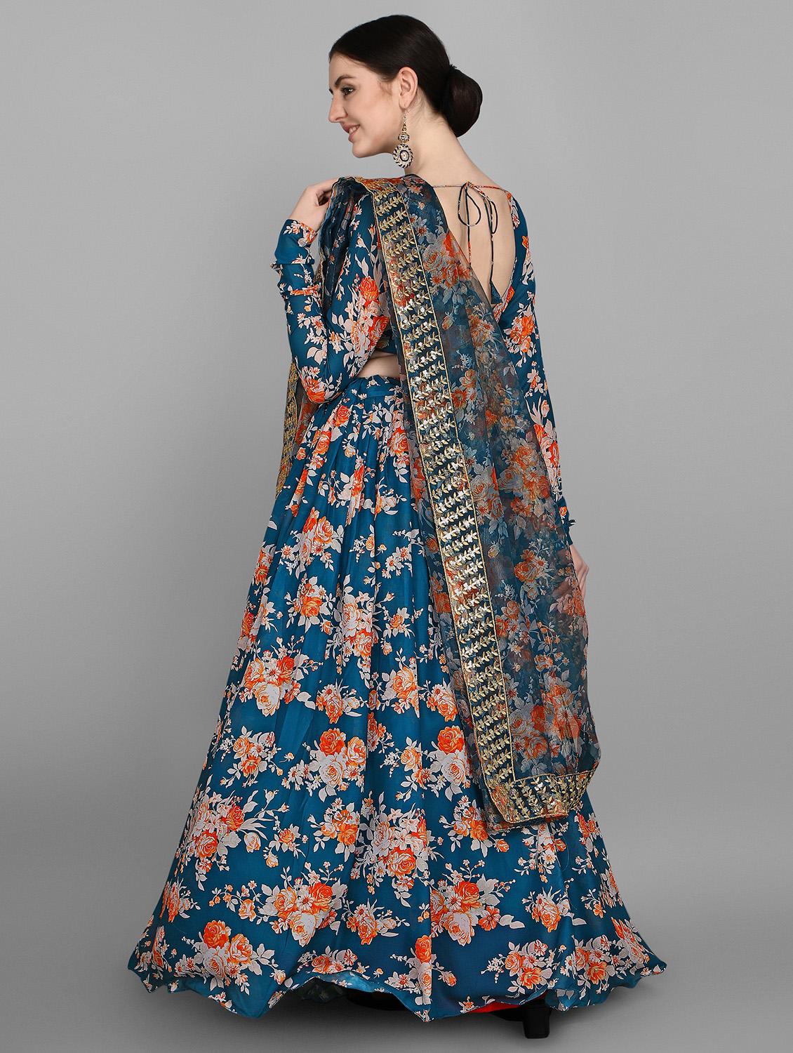 blue georgette flared lehenga - 18420259 - Zoom Image - 3