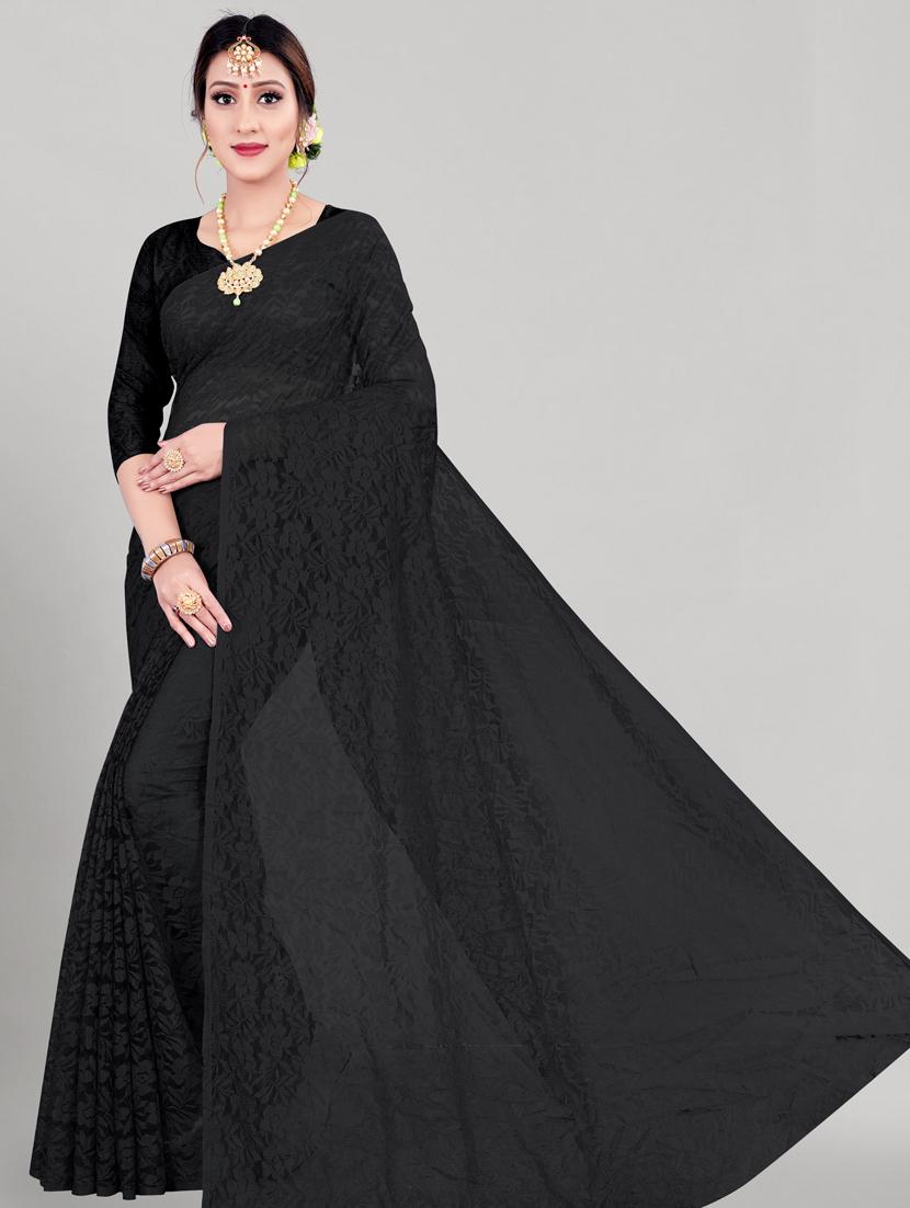 black solid net saree with blouse - 18420755 - Zoom Image - 1