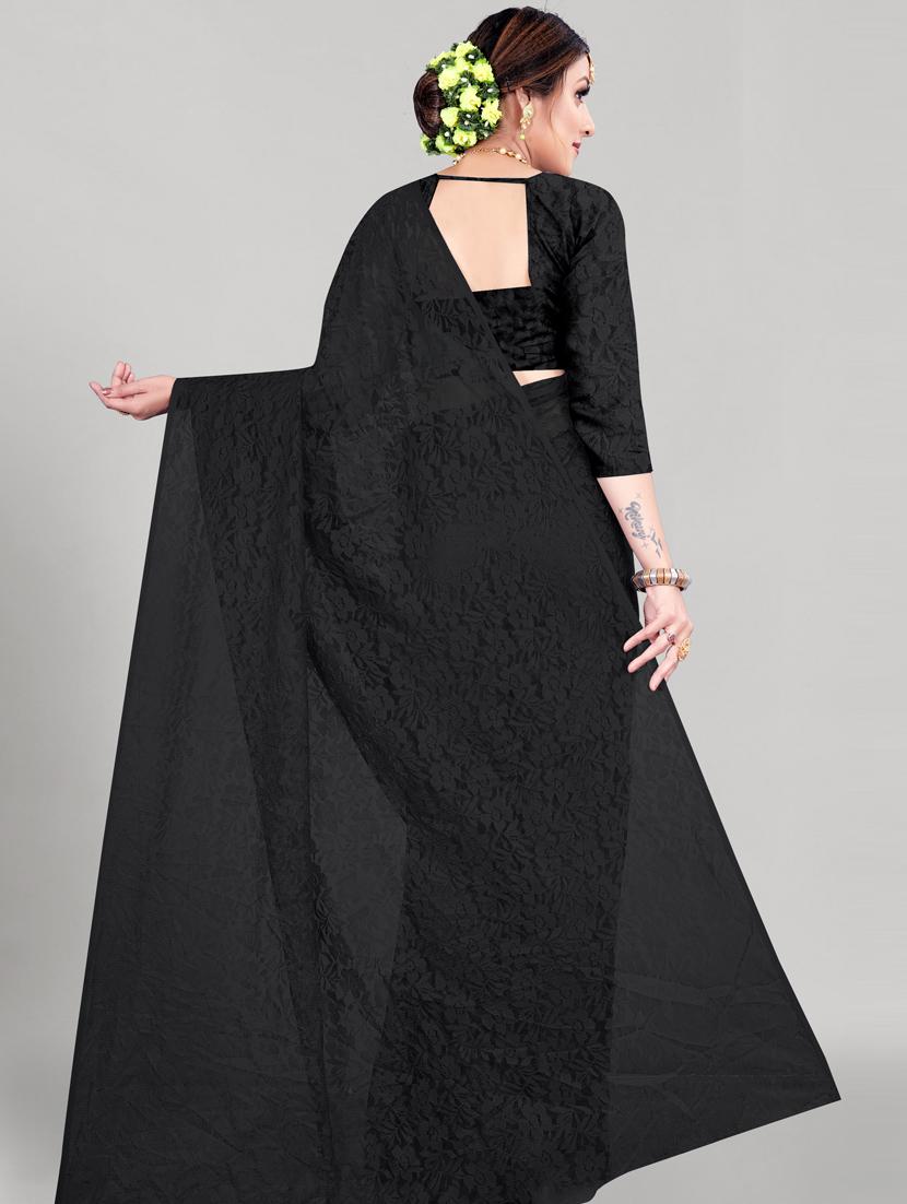 black solid net saree with blouse - 18420755 - Zoom Image - 2