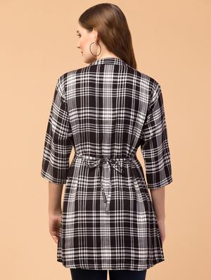 mandarin neck checkered tunic - 18421023 - Standard Image - 3