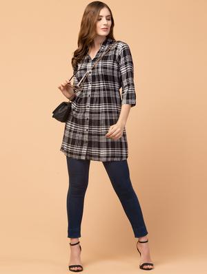 mandarin neck checkered tunic - 18421023 - Standard Image - 4