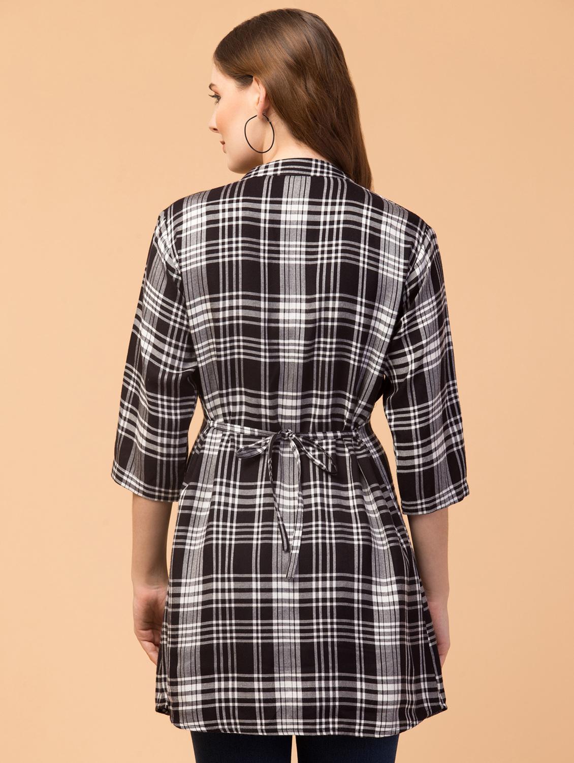 mandarin neck checkered tunic - 18421023 - Zoom Image - 3