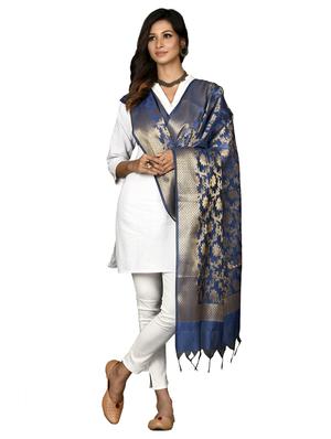 blue chanderi banarasi dupatta - 18421143 - Standard Image - 2