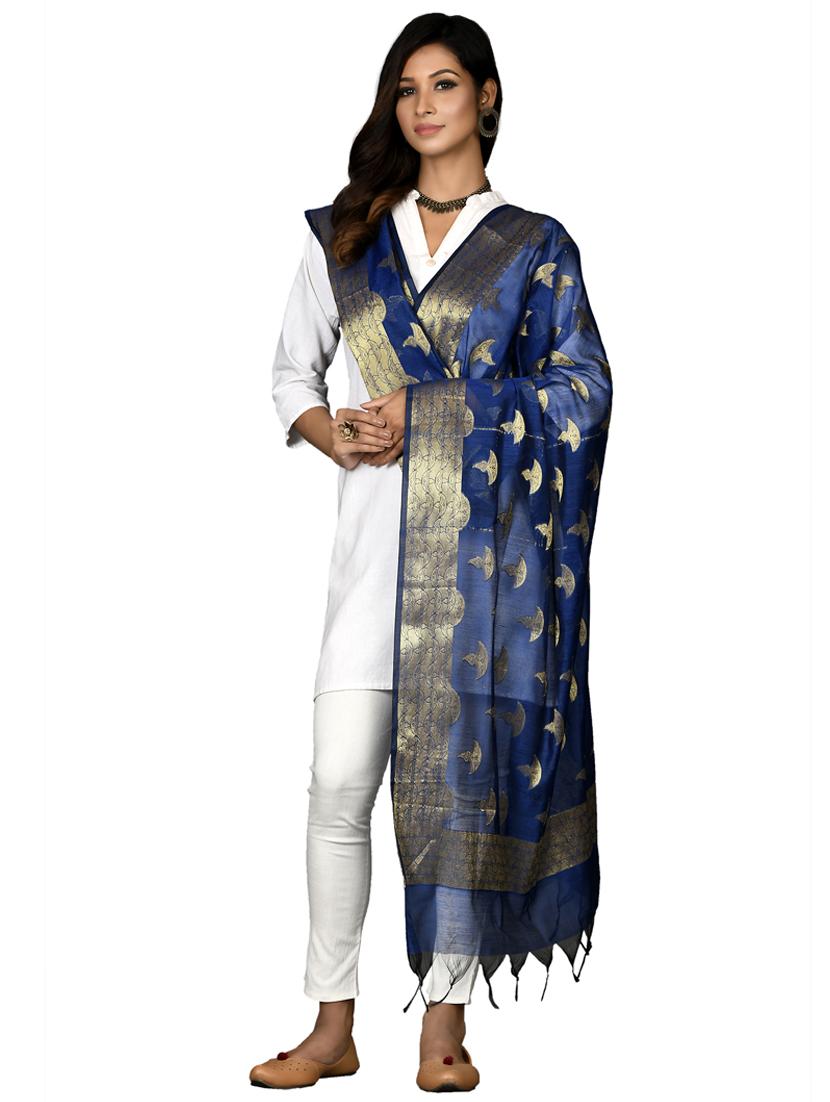 blue chanderi banarasi dupatta - 18421162 - Zoom Image - 2